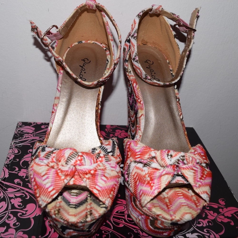 Qupid Multi-Color Fabric Platform Heels - image 1